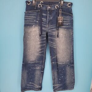 NWT Flamingals Moxie Paint Splatter Barrel Jeans NWT Eyelet Drawstring Baggy XL